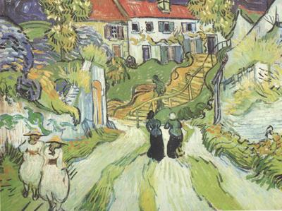 Vincent Van Gogh Village Street and Steps in Auers with Figures (nn04) oil painting picture